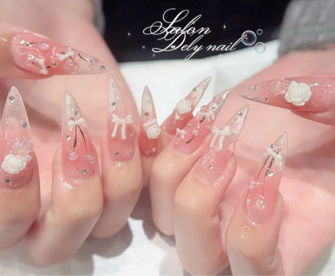 ネイル 韓国ネイル ロングネイル スカルプネイル ワンホンネイル ホワイト ハンドネイル Dely Nailのネイルデザイン