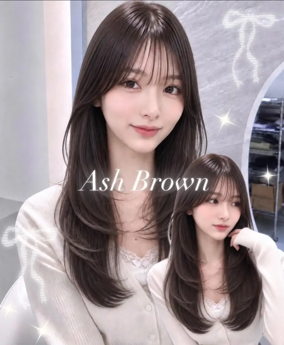 セミロング カラー ヘアアレンジ アッシュ アッシュブラウン 黒髪 ブルーカラー ブルーブラック ヘアカラー 🖤kana韓国ヘア 艶髪カラー特化🖤のヘアスタイル