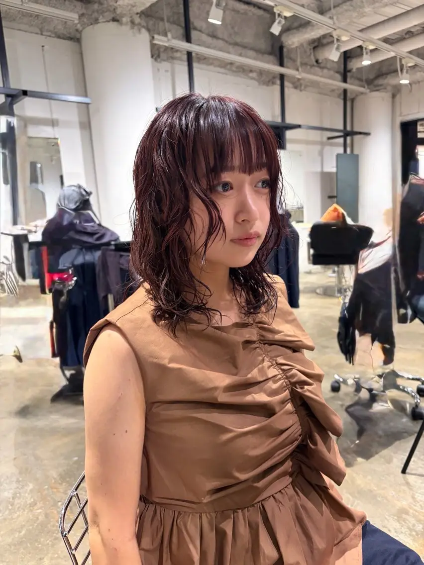 セミロング セミロングパーマ パープルカラー カット ヘアカラー トリートメント Shion/ レイヤー/髪質改善のヘアスタイル