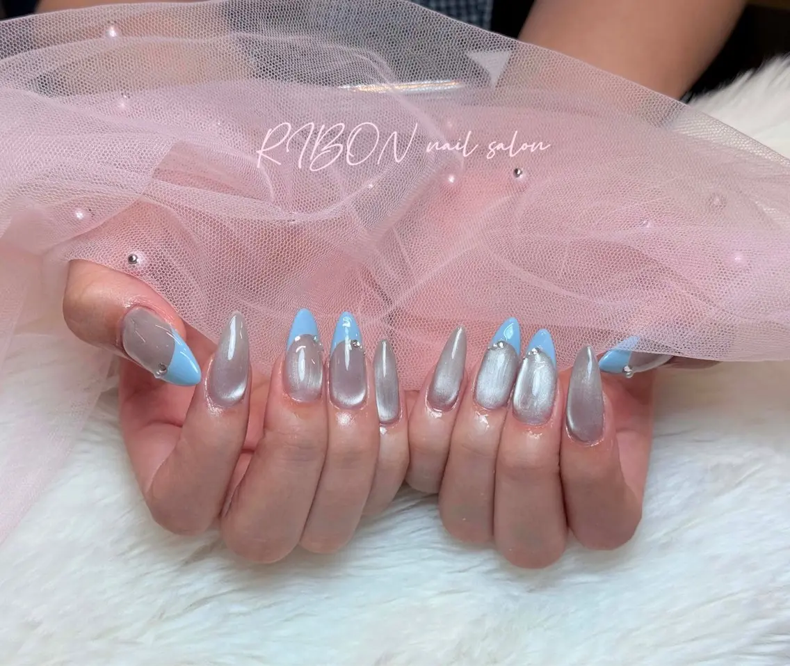ネイル チークネイル 長さ出し フレンチネイル ジェルネイル グラデーション ハンドネイル RIBON nail 高田馬場のネイルデザイン