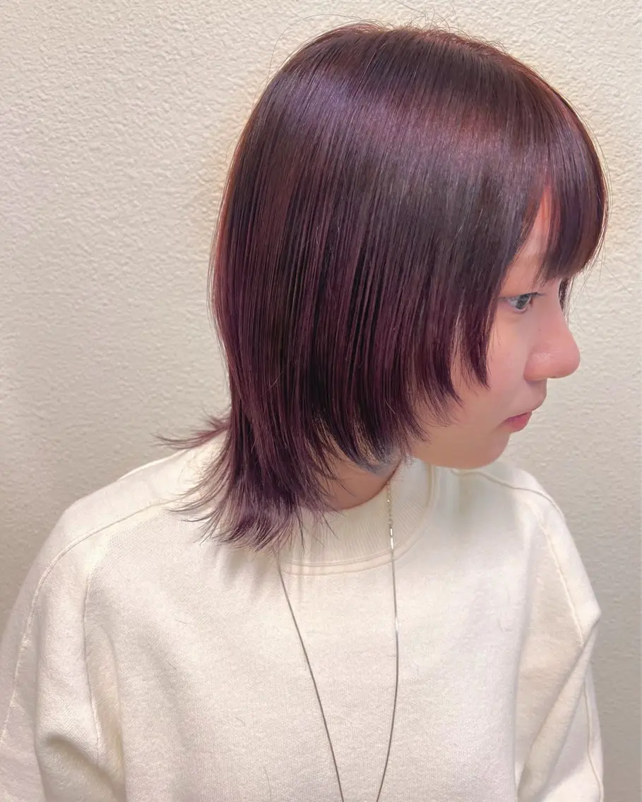 ミディアム カラー ブリーチ ブリーチなしカラー 顔周りカット 小顔カット ウルフカット 🌼こやま かおり🌼のヘアスタイル