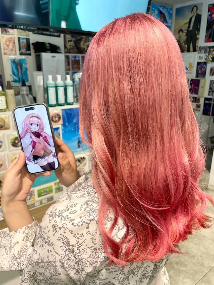 ロング カラー ブリーチ ケアブリーチ ピンクカラー ヘアカラー トリートメント インナーカラー 推し ブリーチ  髪質改善のヘアスタイル