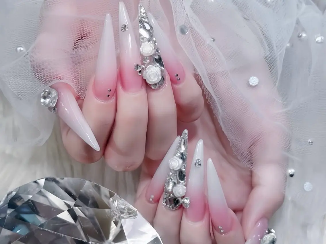 ネイル べっ甲ネイル ブルー 長さ出し フレンチネイル ジェルネイル ハンドネイル Rin Nail 新大久保店のネイルデザイン