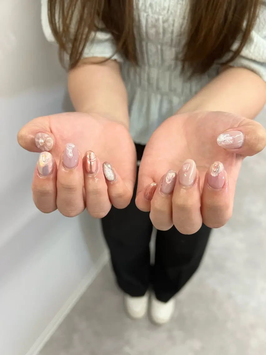 ネイル オーロラネイル クリアネイル ジェルネイル ミラーネイル ニュアンスネイル ハンドネイル ハンドケア Bana_ Nailのネイルデザイン