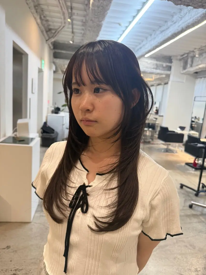 ロング 顔周りカット レイヤーカット カット SAKI /レイヤー/ベージュのヘアスタイル