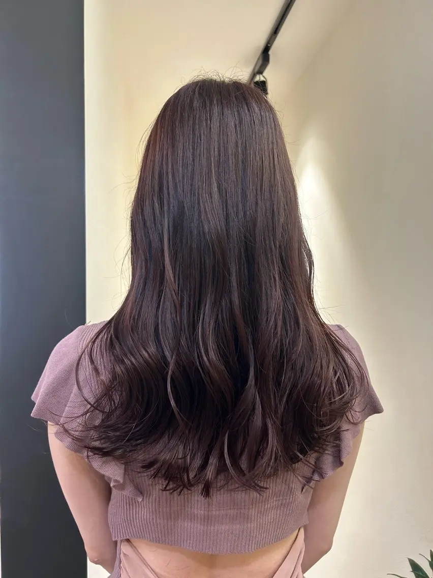 ロング カラー ブリーチ ブラウンカラー ブリーチなしカラー ピンクカラー ピンクブラウン カット ヘアカラー hubhair レイヤー/透明感のヘアスタイル