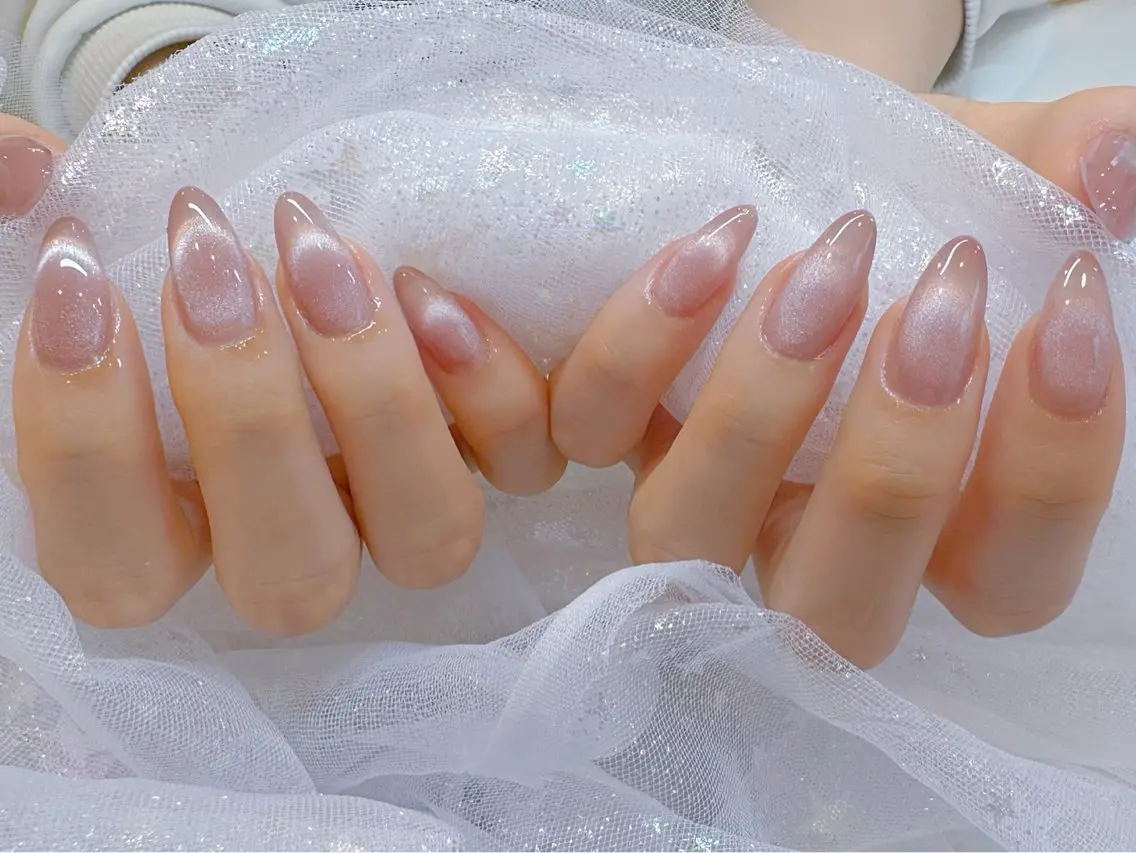 ネイル アートネイル 韓国ネイル 水色 ロングネイル マグネットネイル ハンドネイル ハンドケア NailDemure 【銀座店】のネイルデザイン