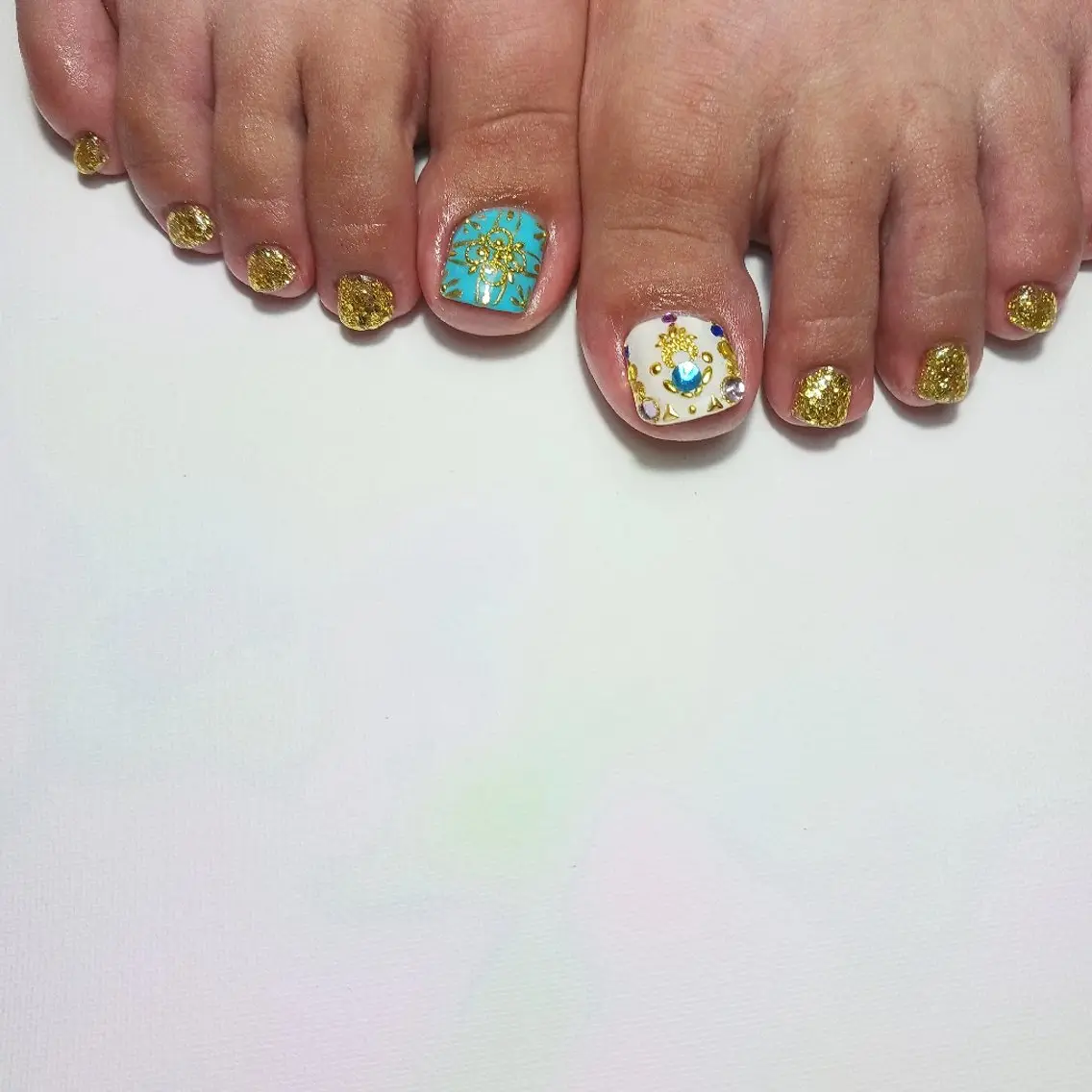 ネイル ブルー ジェルネイル 持ち込み ショートネイル フットネイル owlnail /持込みデザイン専門のネイルデザイン