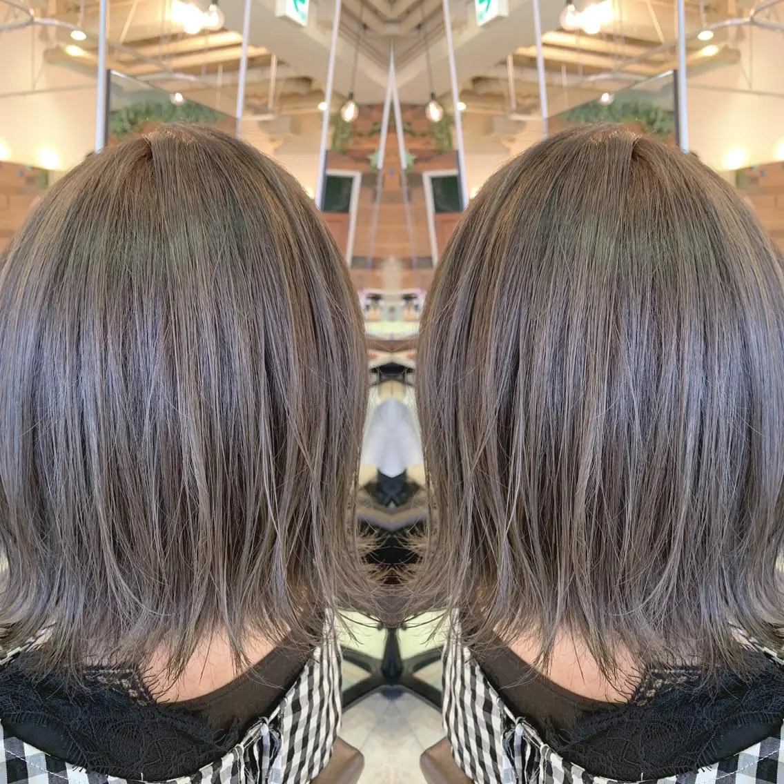 ミディアム カラー アッシュ グレージュ イルミナカラー 青木 茂樹⭐️ 透明感カラーのヘアスタイル