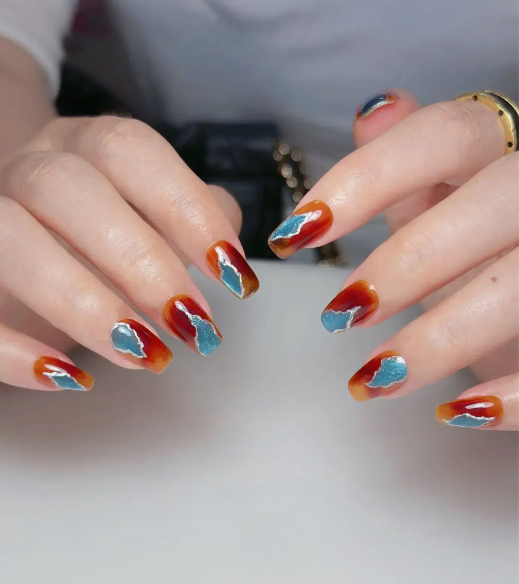 ネイル オーロラネイル 長さ出し フットネイル 韓国ネイル ラメ(グリッター) ハンドネイル 👍thumbs up nail👍のネイルデザイン