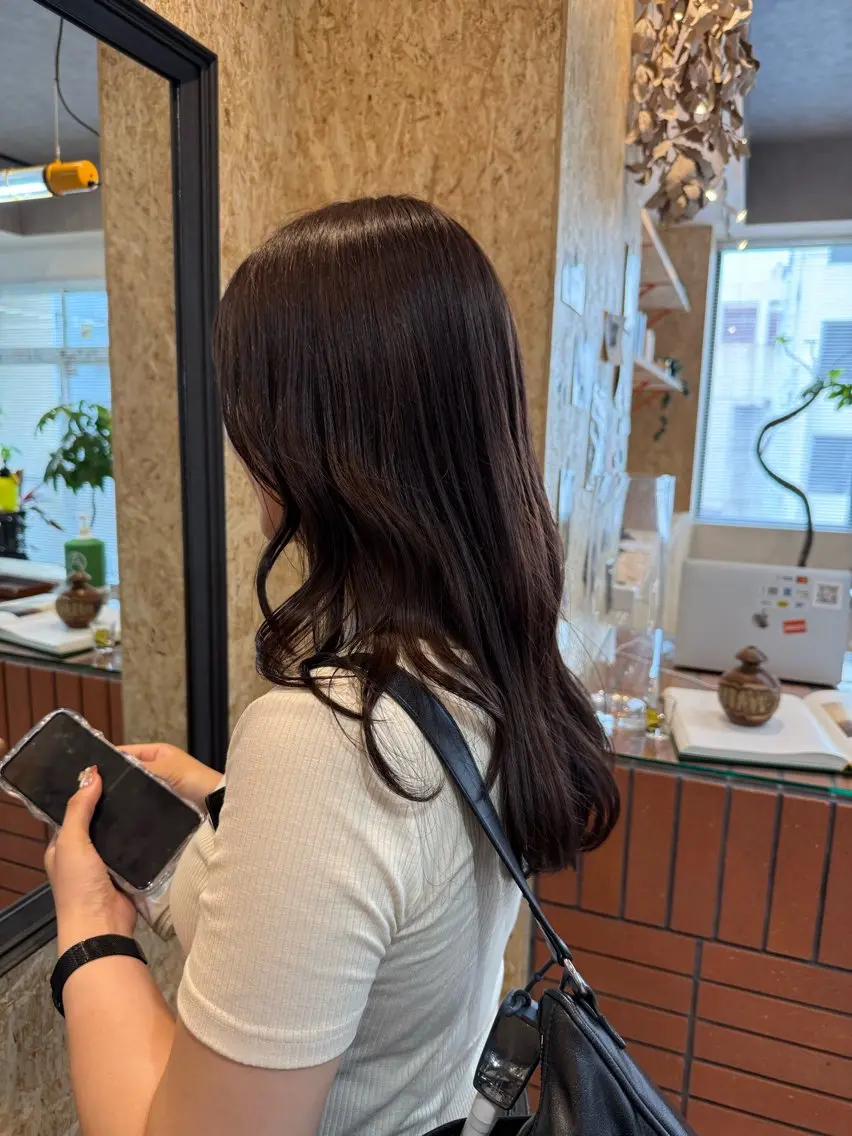 ロング カラー ブラウンカラー チョコレートブラウン カット ヘアカラー トリートメント azumi/グレー ジュ/オリーブ/縮毛のヘアスタイル