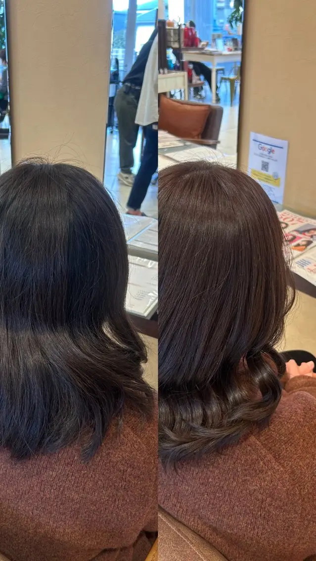 ミディアム カット ヘアカラー トリートメント Sae/クロスパーマ /盛れる顔周りのヘアスタイル