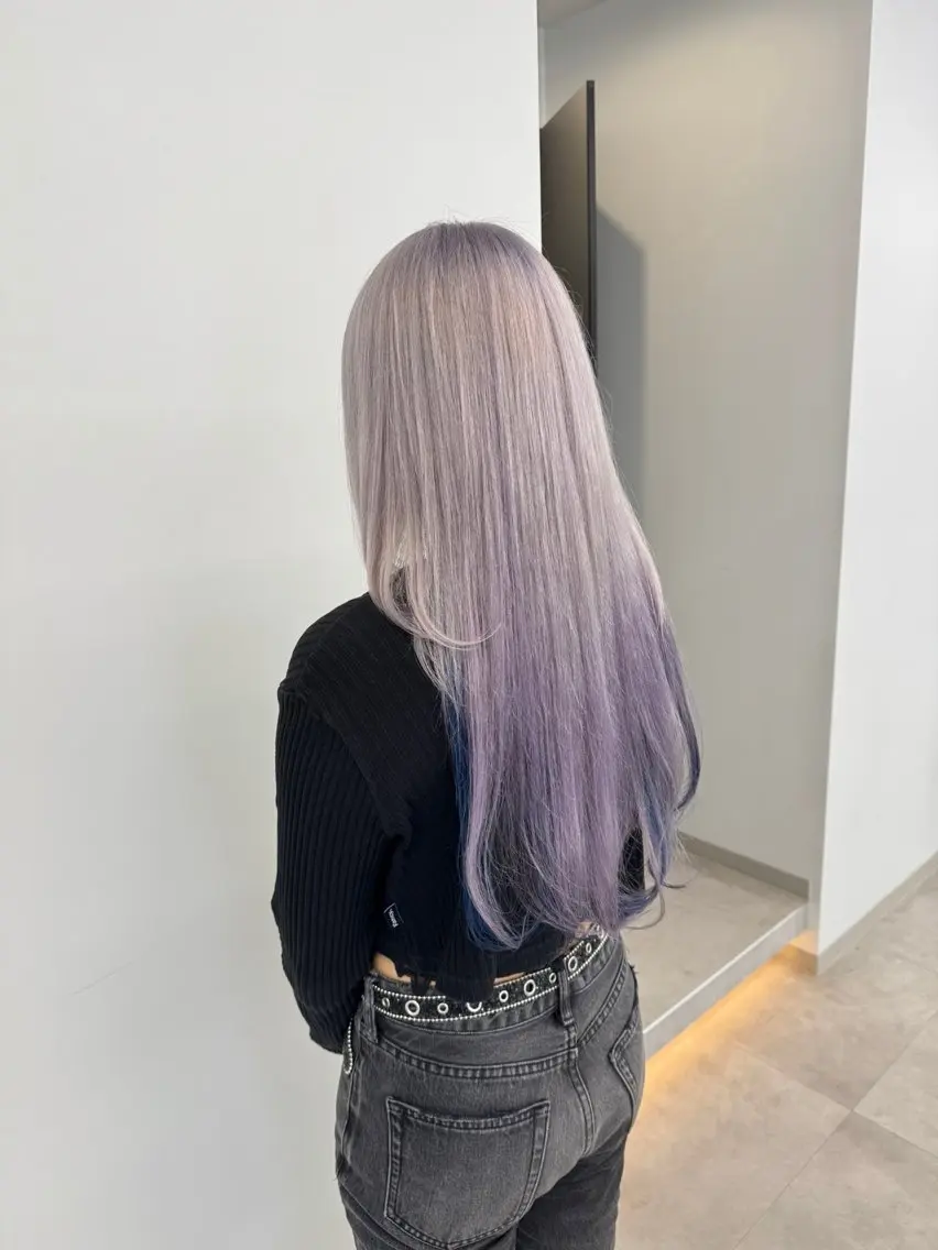 ロング カラー ブリーチ ラベンダーカラー エクステ ウルフカット ヘアカラー エクステ ハイトーン/エクステ /職人/KENTAのヘアスタイル
