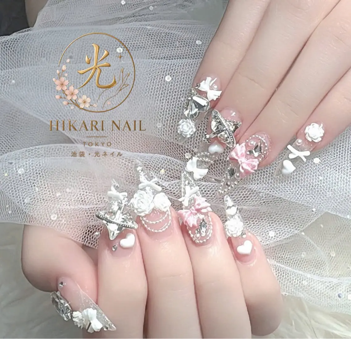 ネイル チークネイル 長さ出し フレンチネイル ガーリー ハロウィン ハンドネイル HikariNail Ikebukuroのネイルデザイン