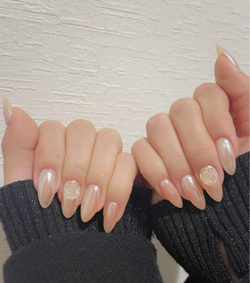 ネイル オーロラネイル 長さ出し フットネイル 韓国ネイル ラメ(グリッター) 👍thumbs up nail👍のネイルデザイン