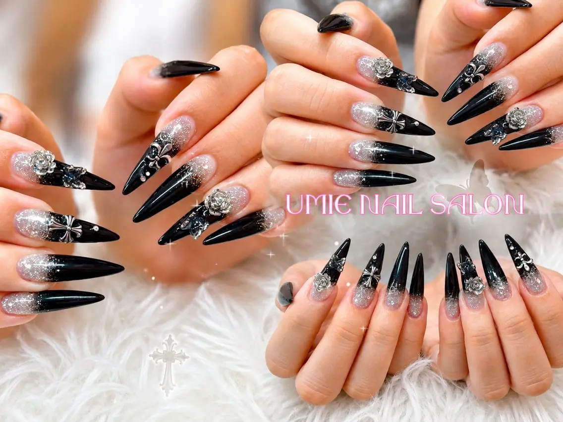 ネイル フットネイル フレンチネイル ジェルネイル ガラスフレンチ マグネットネイル UMIE NAIL SALONのネイルデザイン