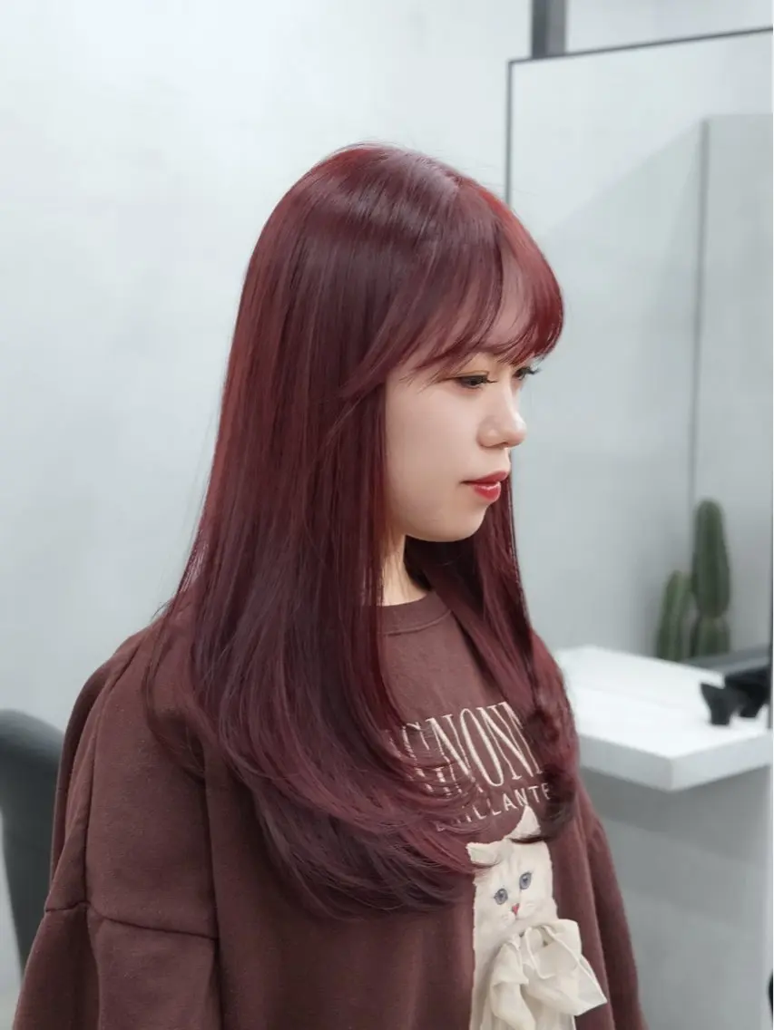 セミロング カラー カシス 透明感カラー レッドカラー トリートメント ヘアカラー トリートメント 🦋髪質改善/艶髪 /カラー/go🦋のヘアスタイル
