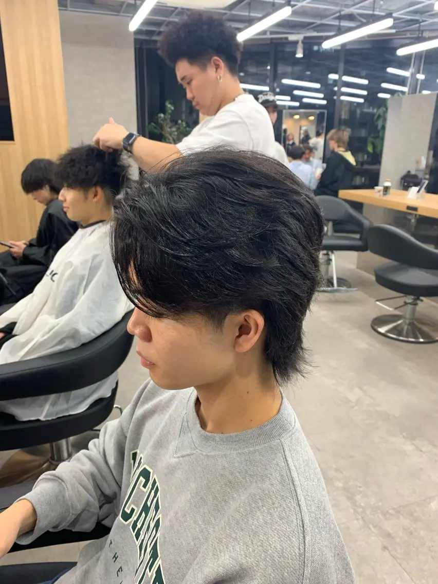 ミディアム ウルフカット カット パーマ指名率No1 メンズ特化ケイトのヘアスタイル