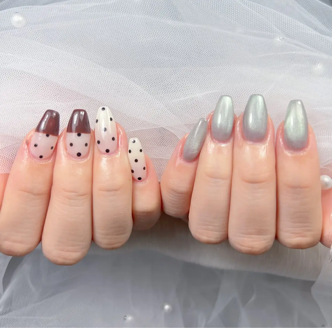 ネイル アートネイル オーロラネイル チークネイル 長さ出し フットネイル Miya _nailのネイルデザイン