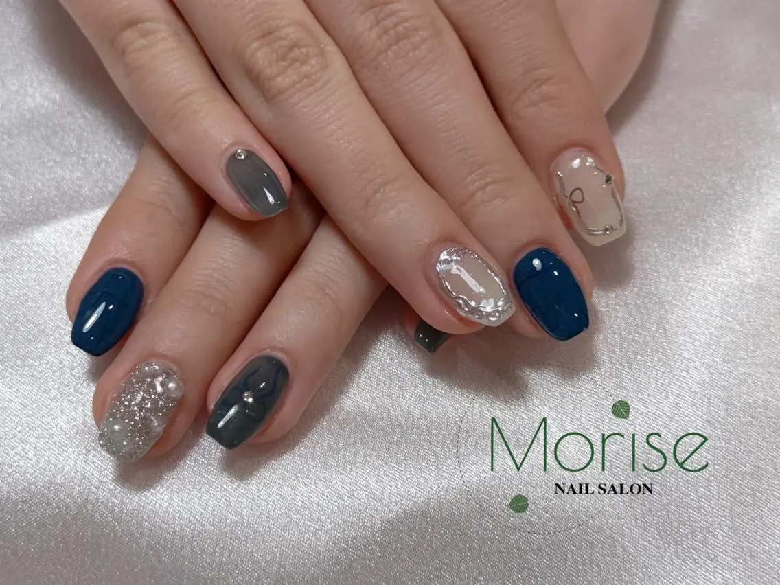 ネイル 長さ出し フレンチネイル ジェルネイル ガラスフレンチ 韓国ネイル MoriseNail Jr研修💜イシダのネイルデザイン