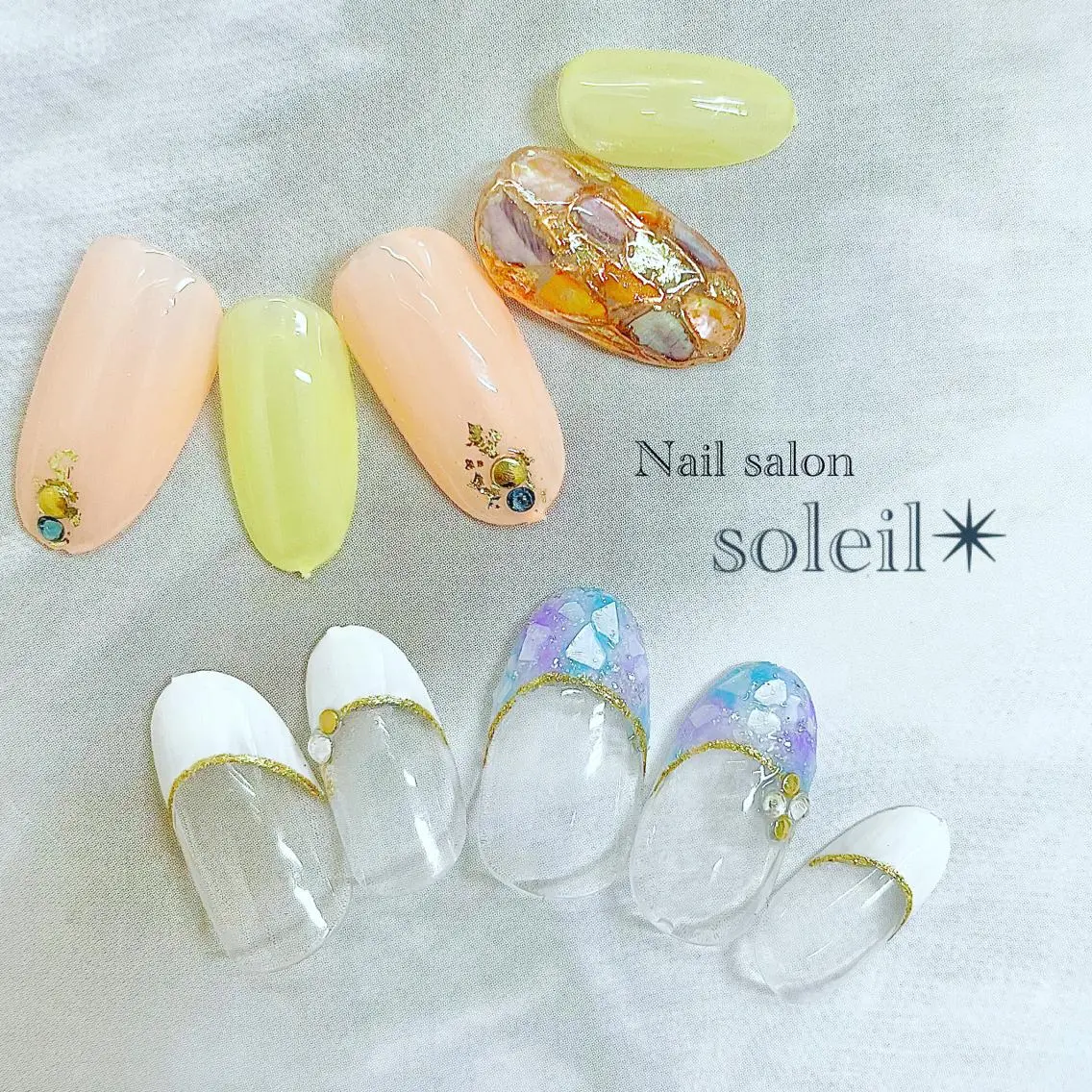 ネイル クリアネイル フラッシュネイル フレンチネイル ジェルネイル ラメ(グリッター) ハンドネイル 粟津 美紀のネイルデザイン