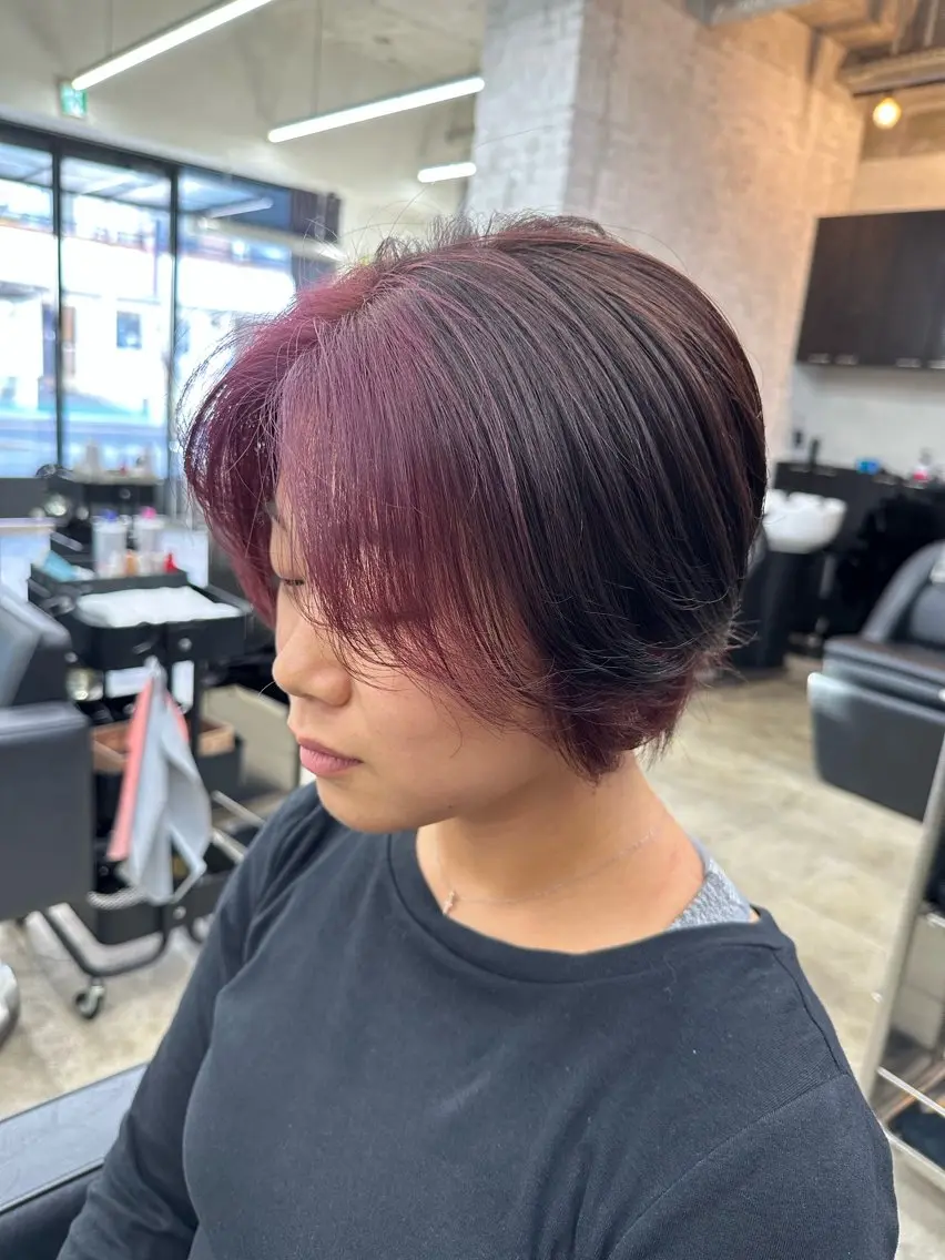ショート カラー ミストバング  フェイスフレーミング ピンクカラー カット ヘアカラー トリートメント 🪐LANDS🪐 福垣 海也のヘアスタイル