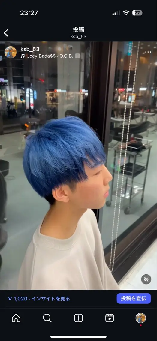 カラー メンズ メンズブリーチ ブリーチ ブルーカラー 小芝涼介/レイヤー /メンズパーマ✂️のヘアスタイル