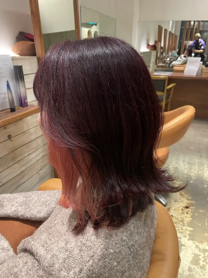 ミディアム カラー ボルドーカラー ブラウンカラー ピンクカラー カット ヘアカラー トリートメント EARTH菊名店👾 ひらのすぐるのヘアスタイル