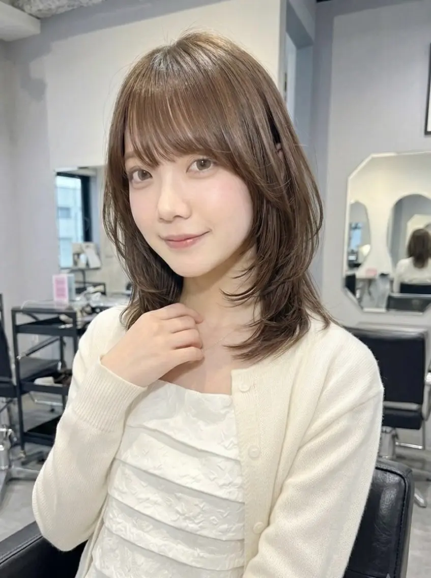 ミディアム カラー ミディアムレイヤー レイヤーカット カット ヘアカラー トリートメント 池袋/小顔レイヤー/ 顔まわり/taigaのヘアスタイル