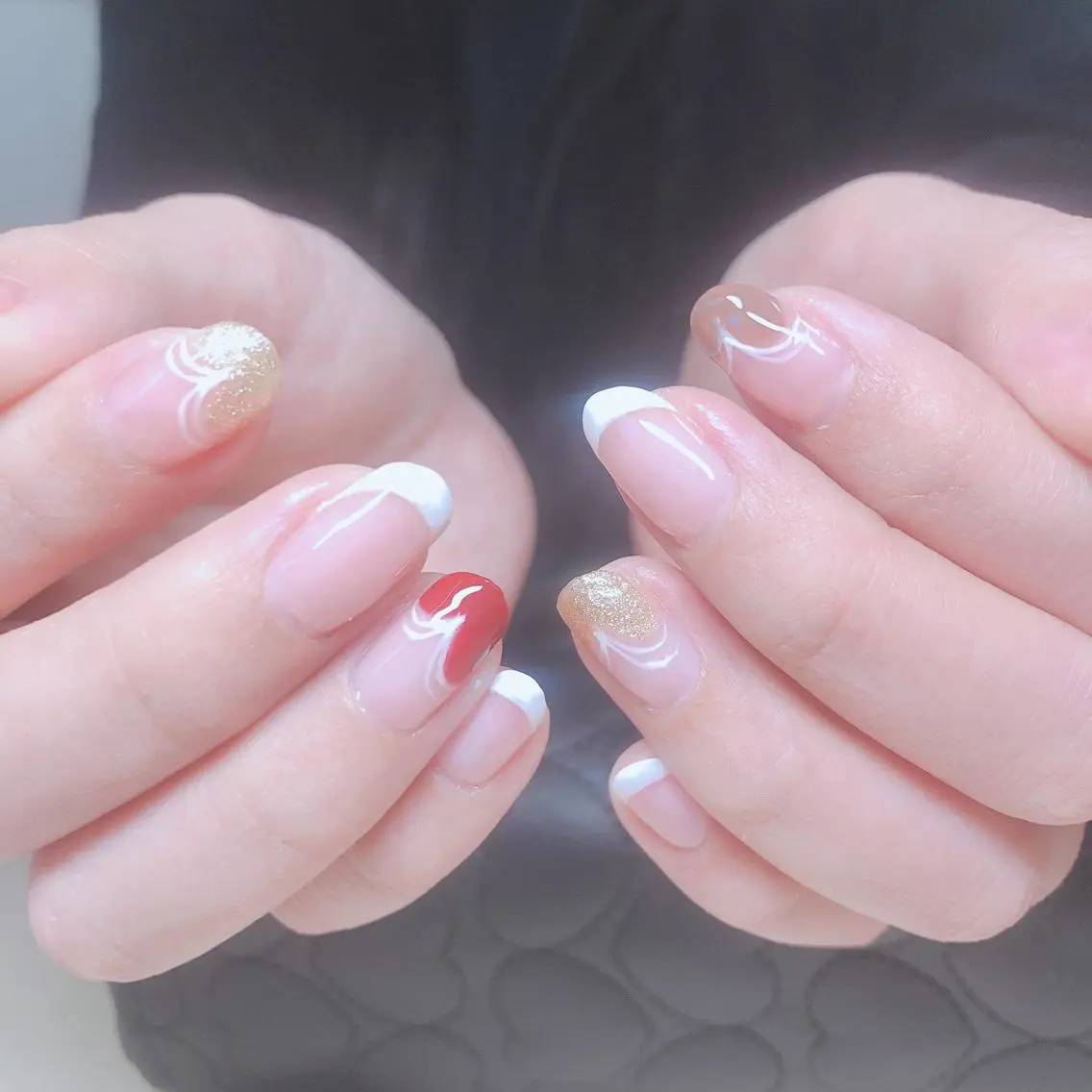 ネイル アートネイル フレンチネイル ハート 結城 怜菜のネイルデザイン