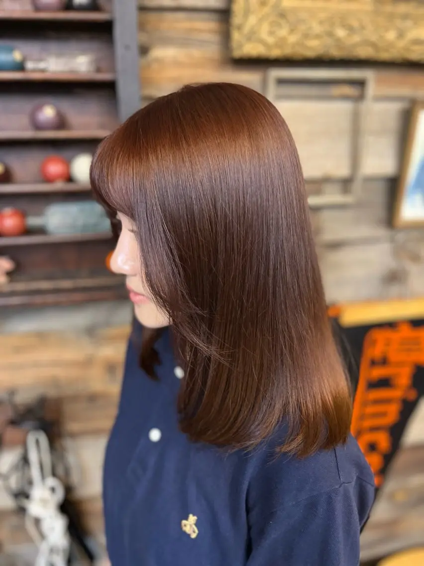 ロング カラー ブラウンカラー オレンジ オレンジブラウン カット ヘアカラー 川崎 かなでのヘアスタイル
