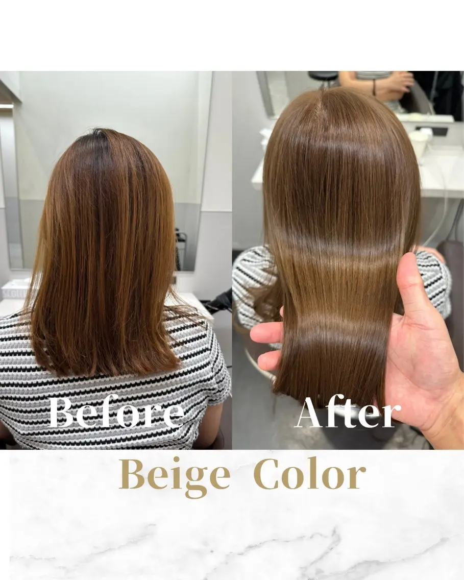 セミロング カラー ベージュカラー ブリーチ 透明感カラー ミルクティーベージュ ブリーチなしカラー カット ヘアカラー トリートメント 【美髪矯正 /髪質改善】RINのヘアスタイル