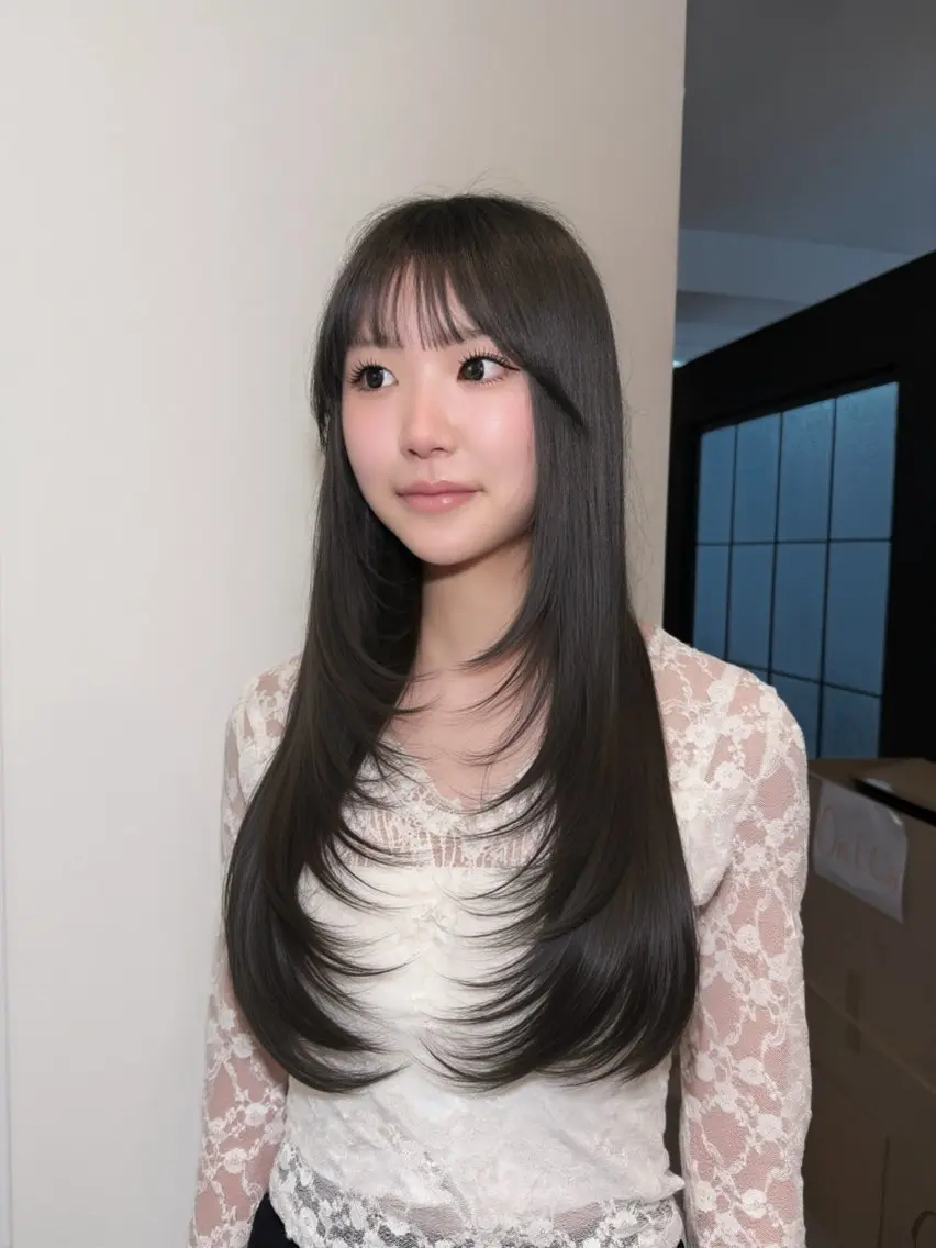 ロング ロングレイヤー レイヤーカット ロング カット ヘアカラー ゆうな/レイヤー‎ 🎀艶カラー/‎京都のヘアスタイル