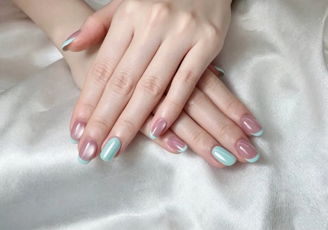 ネイル クリアネイル フレンチネイル グリーン マグネットネイル オフィスネイル ハンドネイル Noa Nail ゆえのネイルデザイン