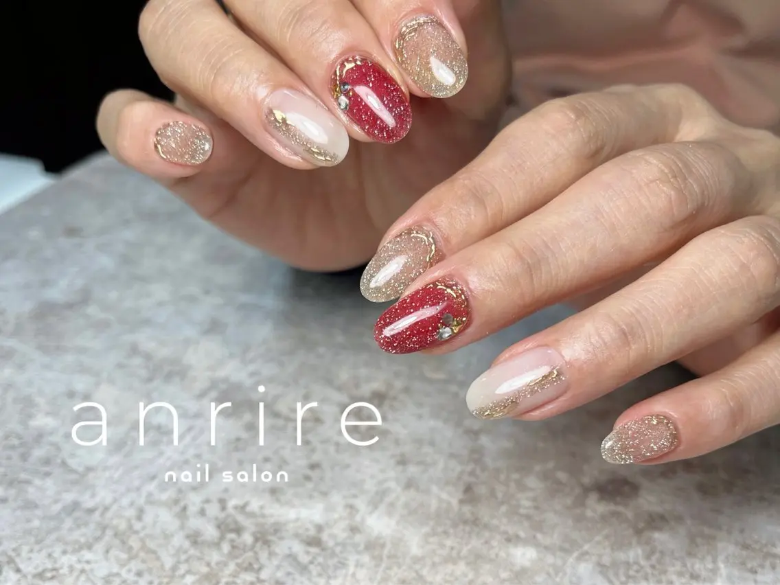 ネイル フラッシュネイル ジェルネイル キラキラネイル ミラーネイル パラジェル ハンドネイル nailsalon anrireのネイルデザイン