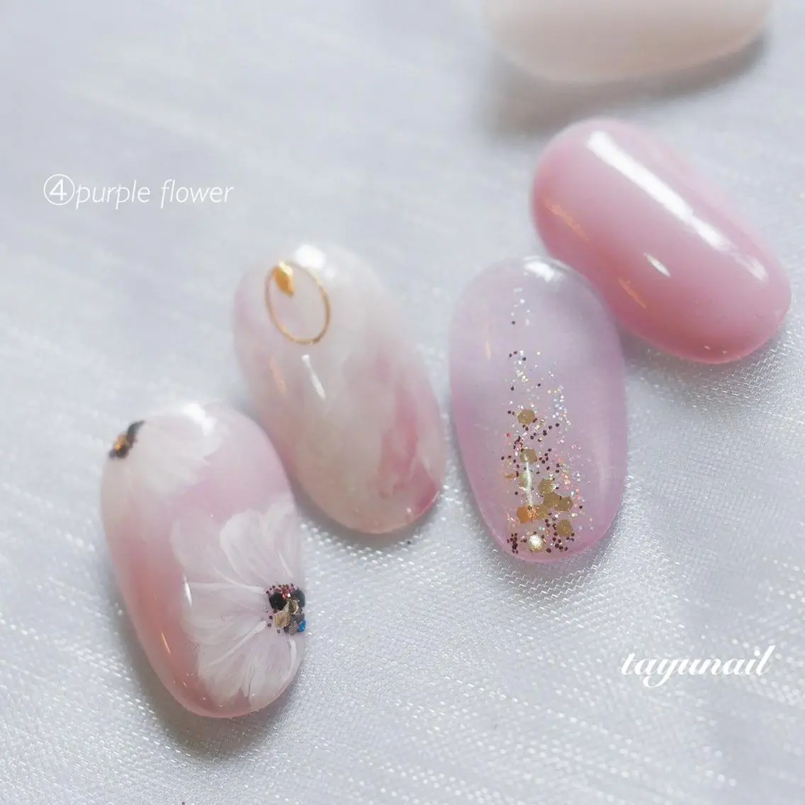 ネイル アートネイル ブルー ブラウン フラワーネイル フットネイル ネイルサロン 【たゆnail】のネイルデザイン