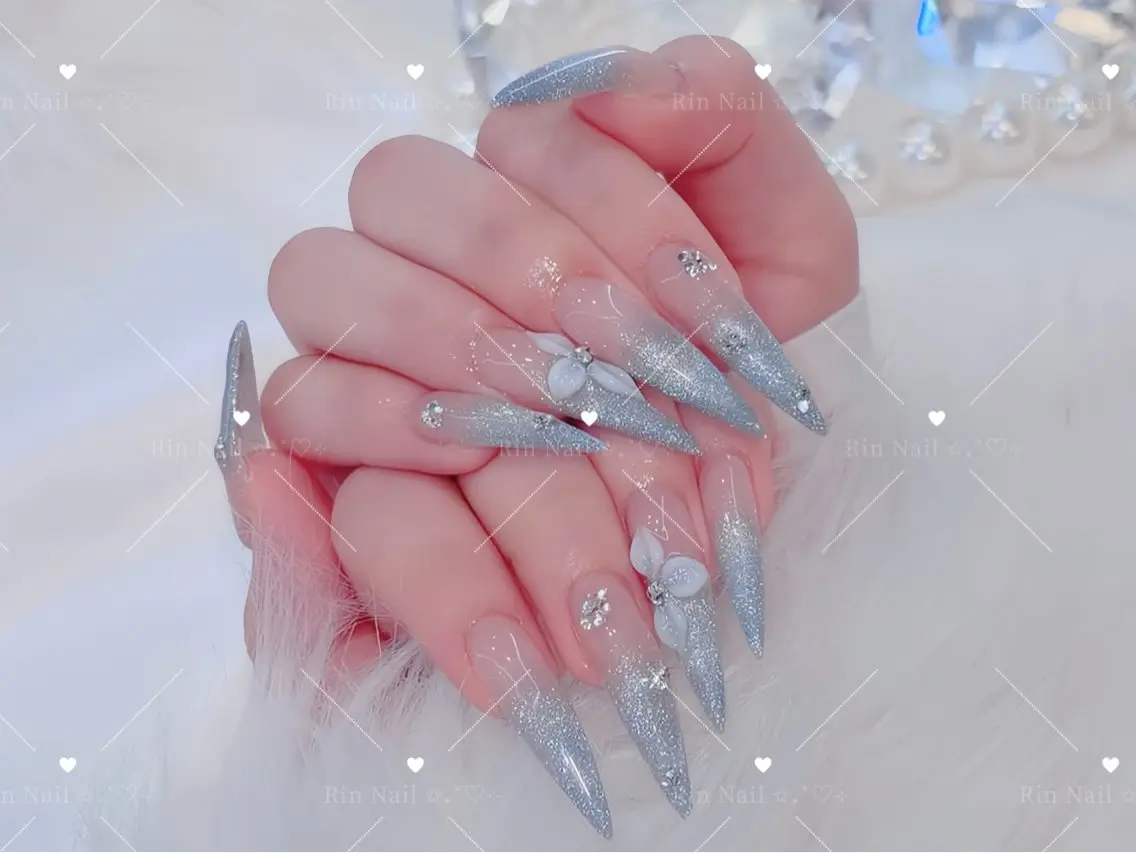 ネイル べっ甲ネイル ブルー 長さ出し フレンチネイル ジェルネイル ハンドネイル Rin Nail 新大久保店のネイルデザイン
