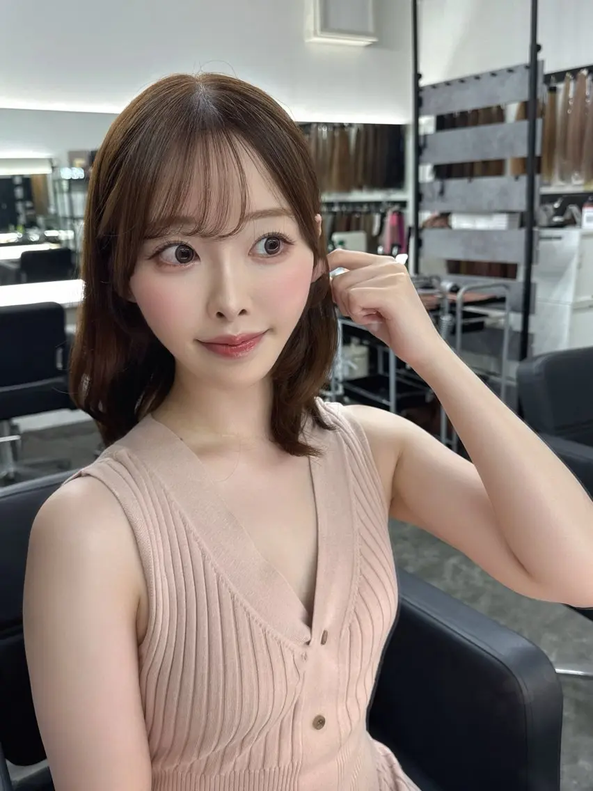 ミディアム カラー ベージュカラー 透明感カラー シースルーバング 小顔カット 外ハネヘア ヘアカラー トリートメント インフルエンサー多数 担当YO-SUKEのヘアスタイル