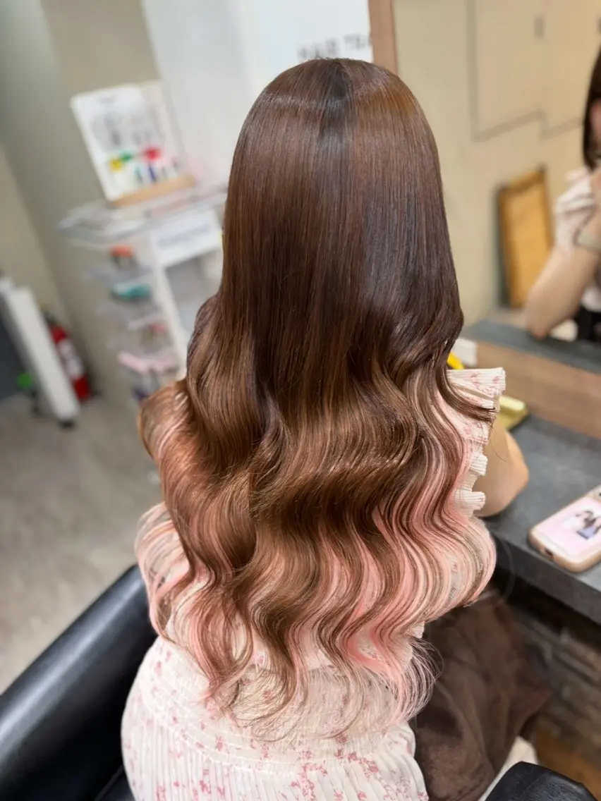 ロング カラー ブリーチ ブラウンカラー ピンクカラー ホワイトピンク ボブ ヘアカラー エクステ 横浜/エクステ特化× 艶カラー/あいかのヘアスタイル