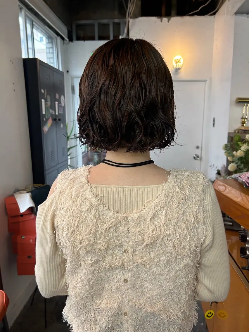 ミディアム パーマ ミディアムパーマ ボブ 似合わせカット maho/垢抜け カラーパーマメイクのヘアスタイル