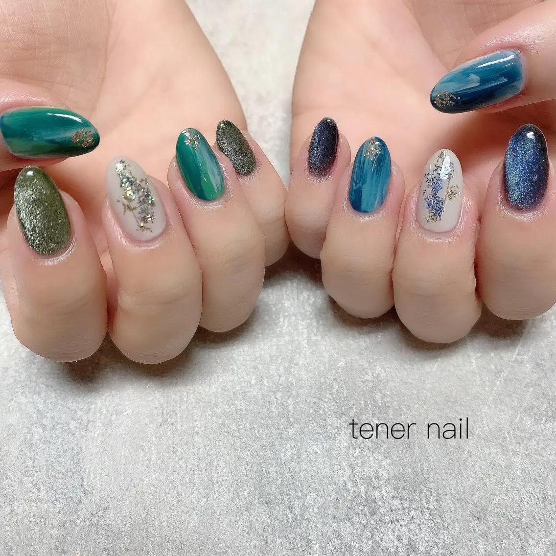 ネイル ブルー グリーン テネルネイル tener nailのネイルデザイン