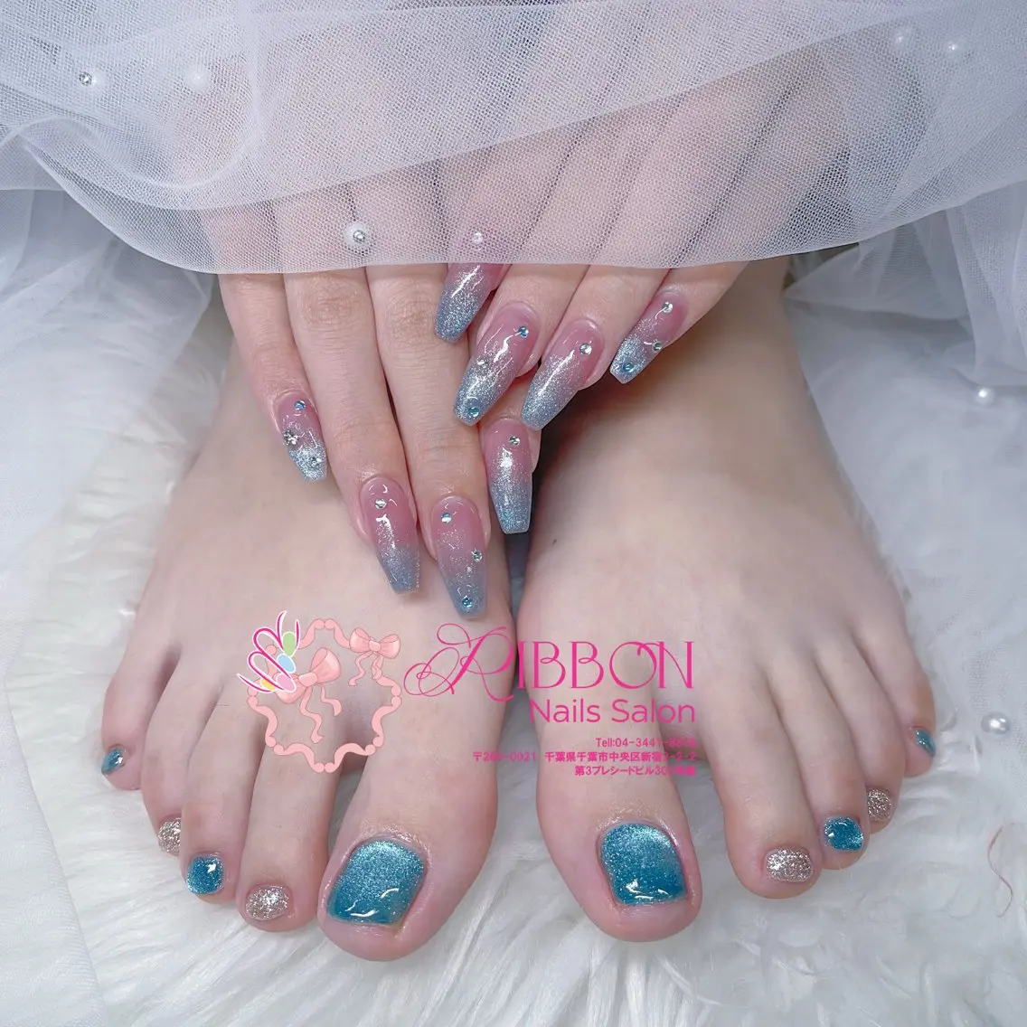 ネイル フットネイル フレンチネイル ジェルネイル マグネットネイル 持ち込み ハンドネイル Ribbonnail salonのネイルデザイン
