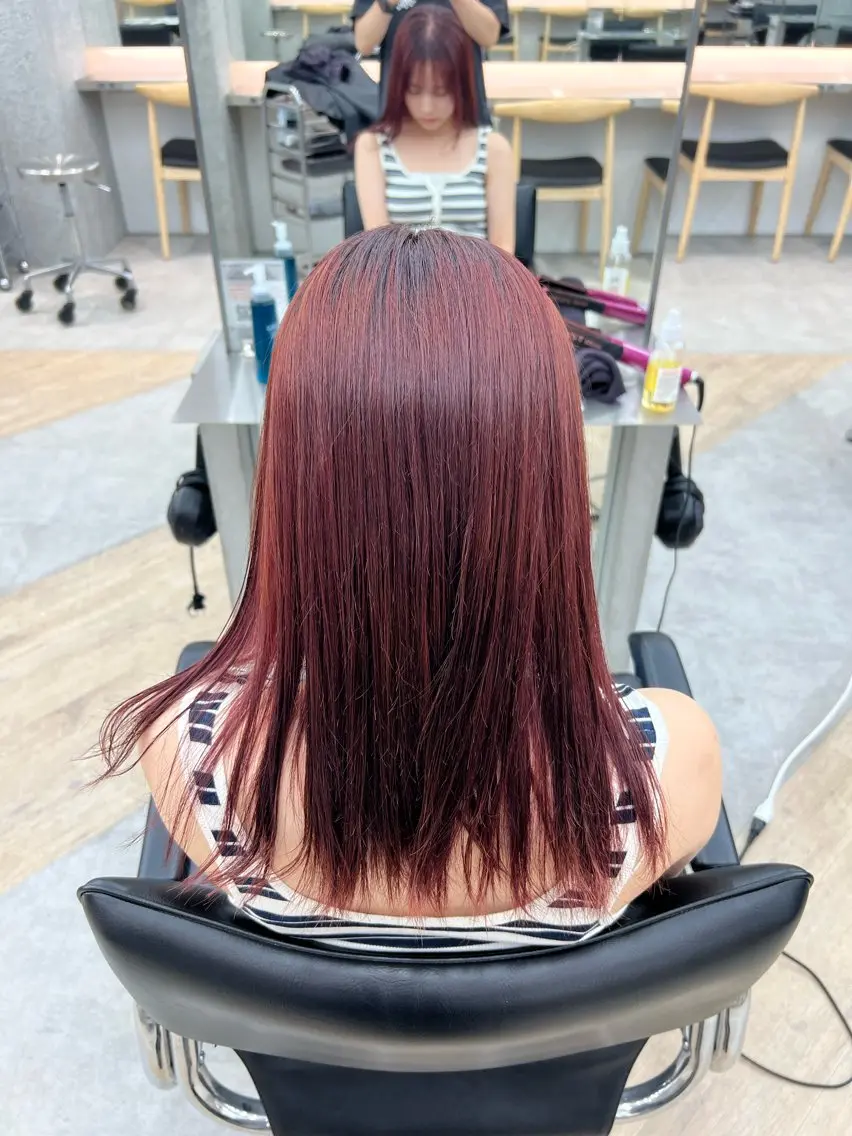 セミロング カラー ブリーチ ブリーチなしカラー 縮毛矯正 ヘアカラー 🌀toa/波巻き✨ /メンズパーマ／栄のヘアスタイル