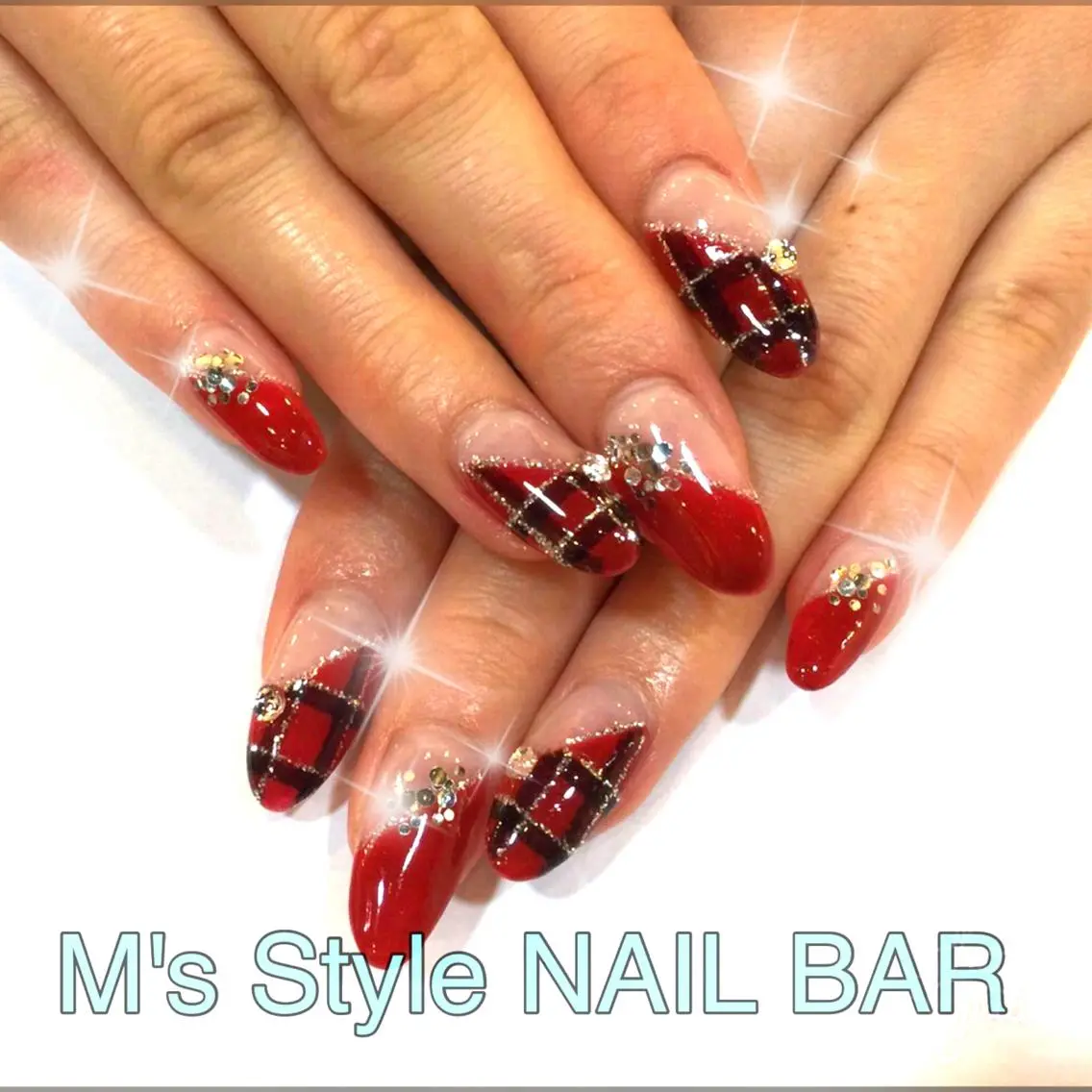 ネイル フレンチネイル 斜めフレンチ 赤色 M's Style NAIL BARのネイルデザイン