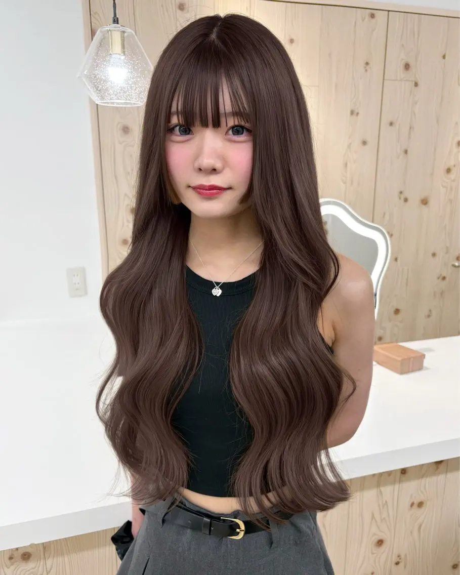 ロング カラー カット ヘアカラー トリートメント ヘアセット 新宿/韓国ヘア/ 髪質改善ストレートのヘアスタイル