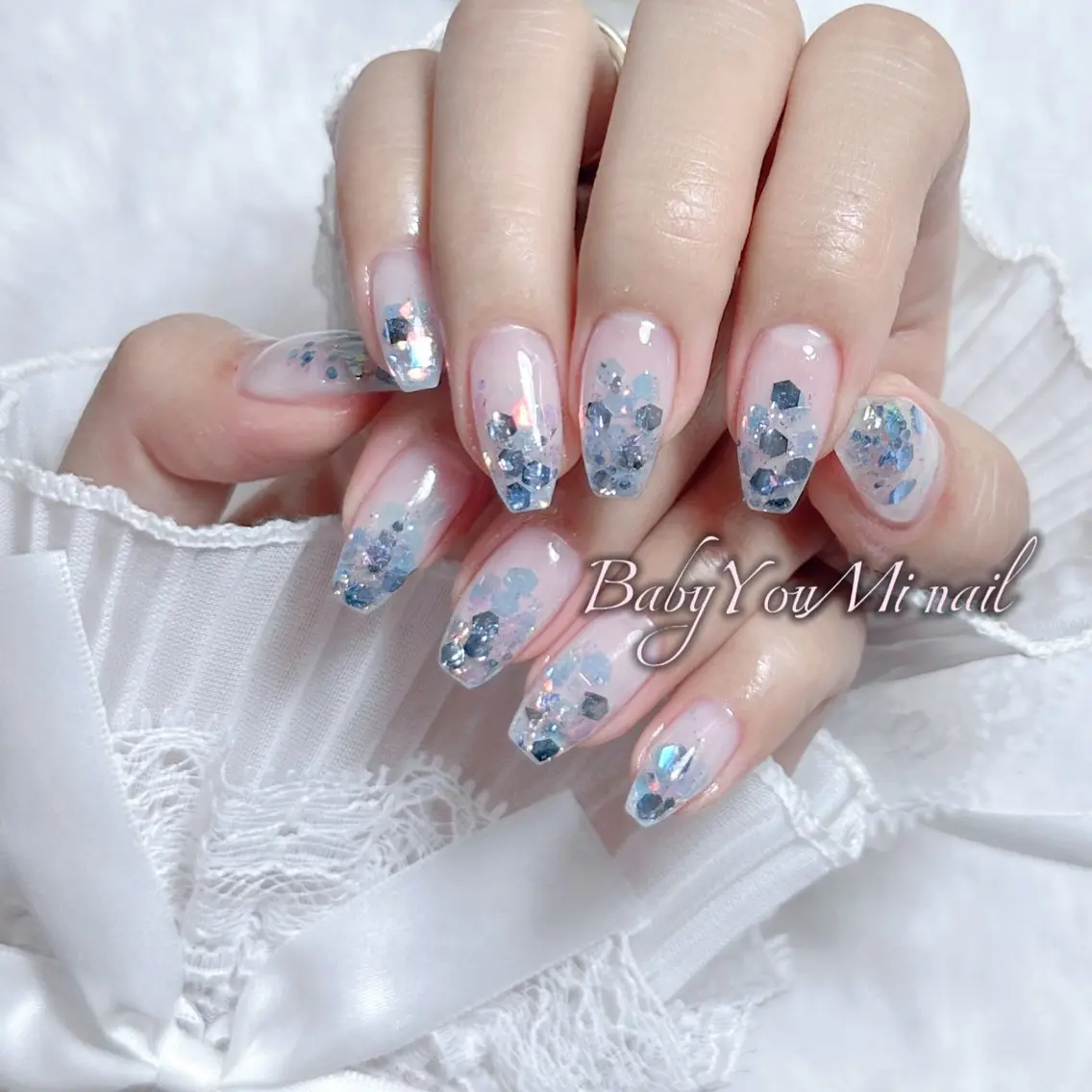 ネイル オーロラネイル チークネイル 成人式 フットネイル フレンチネイル ハンドネイル BabyYouMi nailのネイルデザイン