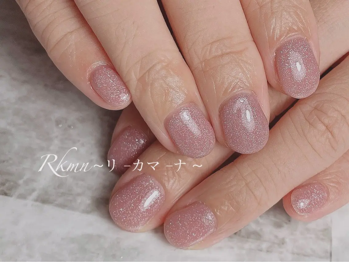 ネイル アートネイル ラメ(グリッター) ワンカラーネイル ピンク 春ネイル ハンドネイル フットネイル ハンドケア Rkmn ~リ-カマ-ナ~のネイルデザイン