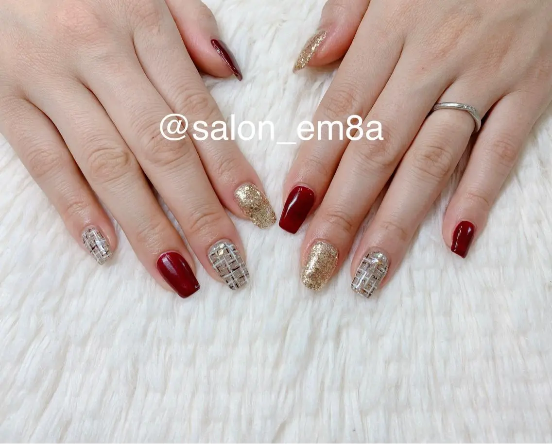 ネイル 持ち込み シンプルネイル ツイードネイル ハンドネイル salon EM&A emiのネイルデザイン