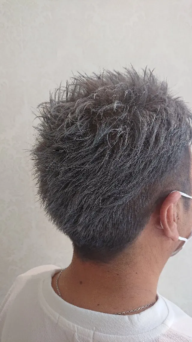 ショート メンズ カラー メンズブリーチ ブリーチ ダークシルバー シルバー earth平塚店 間瀬亜紗里のヘアスタイル