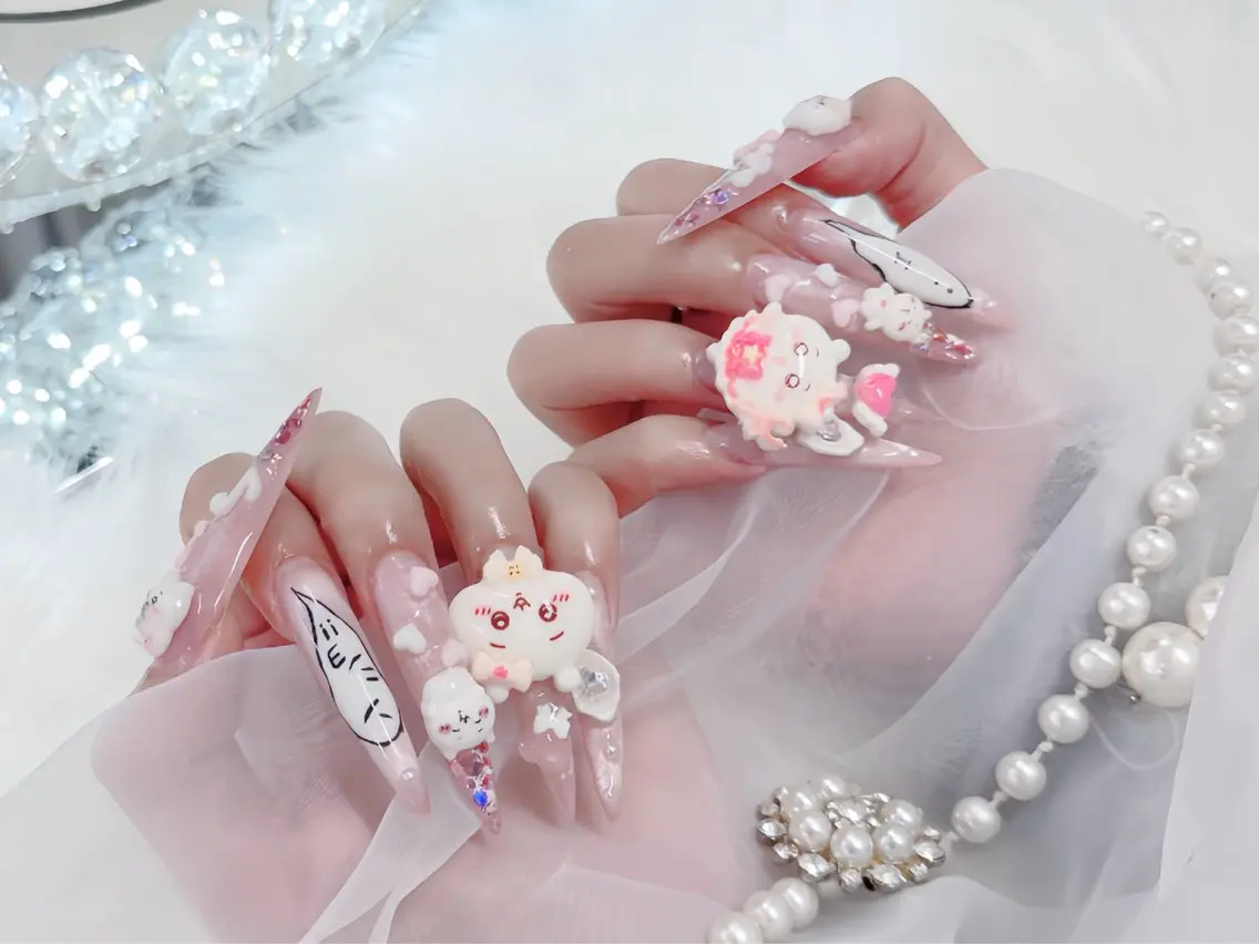 ネイル べっ甲ネイル ブルー 長さ出し フレンチネイル ジェルネイル ハンドネイル Rin Nail 新大久保店のネイルデザイン